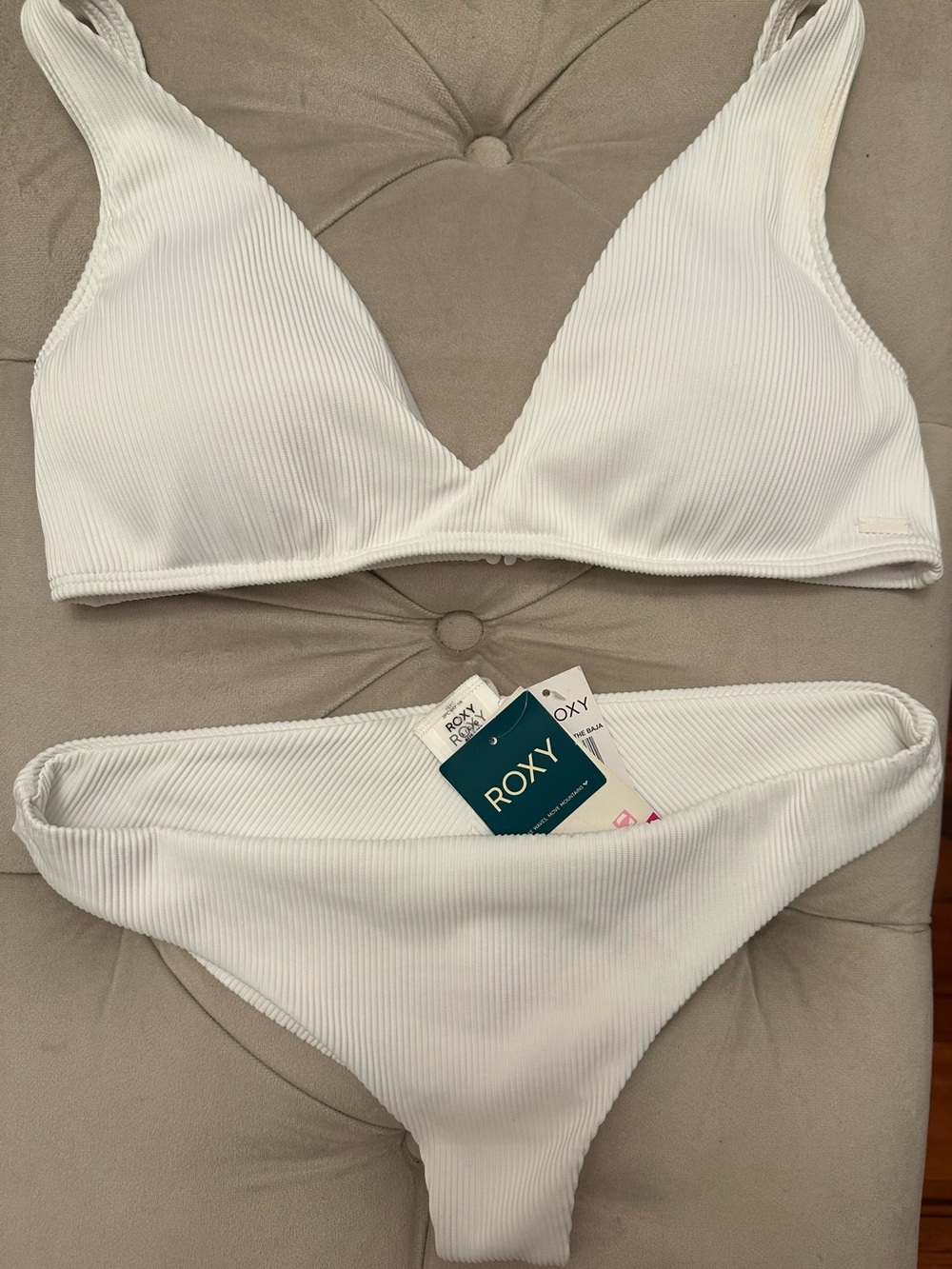 Roxy White Ribbed V-Neck Bikini Set